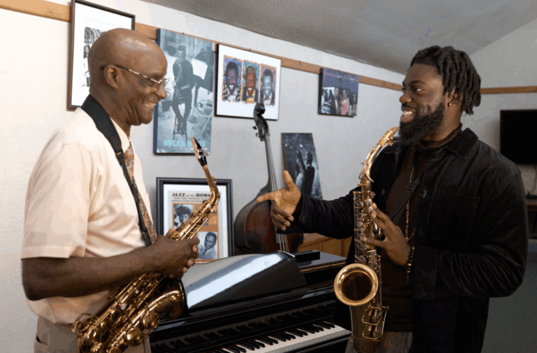 Davey and Daniel Play the saxophone at the Washington Jazz Arts Institute